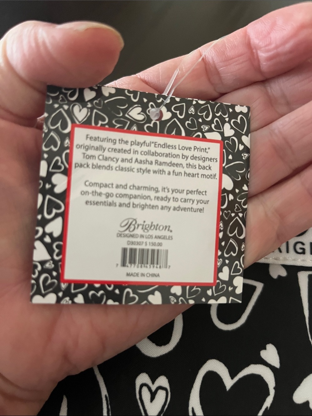 Brighton Black and White Heart-Print Backpack - Picture 2 of 7
